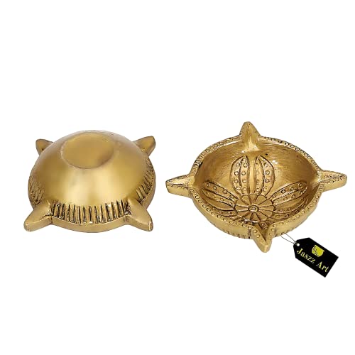 Image of Brass 4-Wick Diya for Pooja, Kuber Deepak, 10 cm, Pack of 1 | Four-wick brass diya for daily pooja, home temple, Diwali decoration and gifting