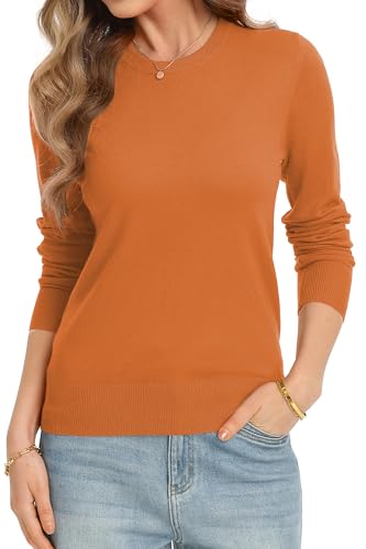 Image of QUALFORT Women's Sweaters Long Sleeve Soft Lightweight Basic Knitted Pullover Sweater