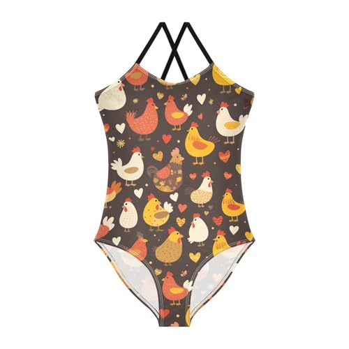 KLL Chicken Black and White Girl 1 Piece Swim Suit Beach Swimwear Adjustable Shoulder Strap UPF 50+