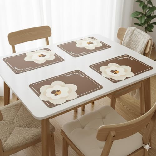Image of YELONA Leather Dining Table Placemats Set of 4 - Waterproof, Heat Resistant, Anti-Slip, Easy to Clean Table Mats for Dining Table, Kitchen & Home Decor (Burnt Brown, 40 x 30 cm)