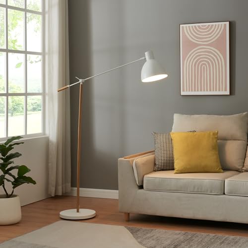 lux.pro Lámpara de pie Banchory Lámpara de Suelo con Pantalla para Salón Despacho Dormitorio Oficina Estilo Moderno Metal 163 cm - Efecto madera/Blanco