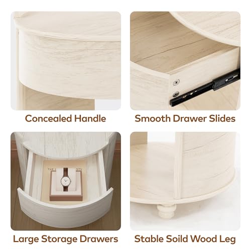 Image of Chogori Solid Wood Nightstands Set of 2 with Drawer & Storage Shelf - Farmhouse End Table, Sofa Side Table, Bedside Accent Table for Small Spaces, Living Room, Easy Assembly, Vintage White
