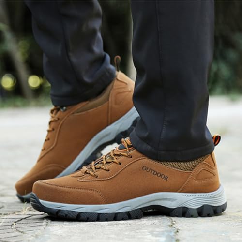 RZDYSQ Men's Waterproof Hiking Shoes, Men's Arch Support Outdoor Breathable Walking Shoes (Brown,US-10.5/11)3