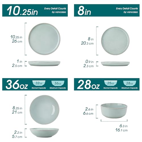 Image of vancasso ANYA 24 Pieces Plates and Bowls Set, Mint Green Dinnerware Sets, Reactive Glaze Dishes Set for 6, Ceramic Dishware Sets Kitchen Dinner Set, Microwave & Dishwasher Safe