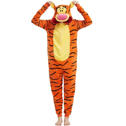 SWEETXIN Adult Unisex Tigger Onesie Pajamas Halloween Christmas Cosplay Costume Suit for Women and Men (X-Large, Tigger)