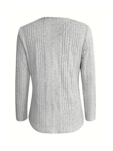 Image of Flamingals Women's Sweaters V Neck Casual Long Sleeve Lightweight Pullover Tops Light Gray XL