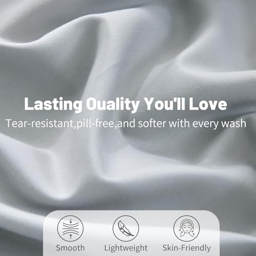 MEISHANG 1000 Thread Count Egyptian Cotton Sheets King - 100% Egyptian Cotton Sheet Set, Sateen Weave, Soft & Breathable, 16" Deep Pockets - 4 Piece (King, Silver)