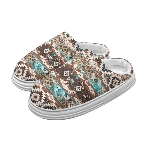 UNICEU Aztec Slip On Slippers for Women Cozy Comfortable House Shoes Non-slip Fuzzy Slipper for Travel Bedroom