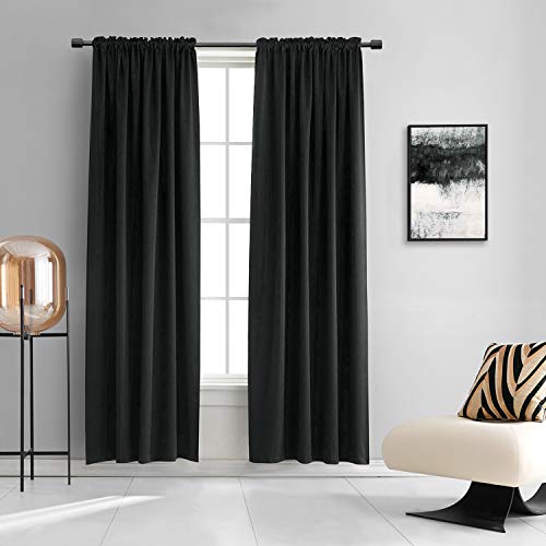 Image of DONREN Bedroom Window Treatments Blackout Curtains - Thermal Insulating Rod Pockets Drapes Panels for Living Room (52 by 90 Inches,2 Panels,Black)