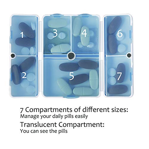 Magnetic Foldable Pill Box Case (2 Pack), Opret 7 Compartments Portable Pill Organizer For Travel 7 Day For Dose Pills & Vitamins Dustproof Damp Proof, Bpa Free (Blue) #TOP3