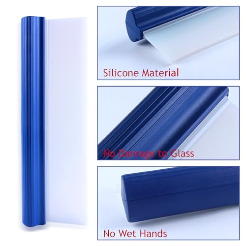 Pushaccas Blue Silicone T-Bar Car Squeegee - 12 Inch Car Window Squeegee for Drying, Professional Flexible One Pass Water Blade Auto Water Blade Cleaning for, Windshield, Glass, Window, Mirror