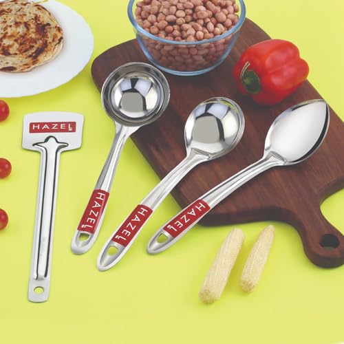 Image of HAZEL Stainless Steel Kitchen Tools Spoon Set of 4 (Taveta, Ladle & Spoon Set)