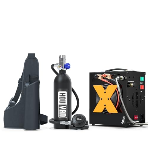 Mini Scuba Tank 1.0L Diving Tank for 15-20 Minutes Underwater Breathing DOT Certified Reusable Pony Bottle with Extended Pressure Gauge H400 Scuba Tank Support for Diving Practice/Backup Air,E-BK