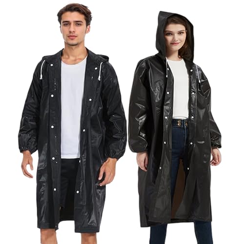 Image of Rain Ponchos for Adults Reusable2 Pcs Rain Coats,Extra Long EVA Rain Jackets with Hood and Drawstring for Women and Men