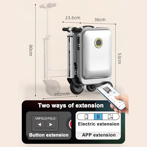 Rideable Luggage 20 inch, Electric Suitcase You Can Ride, with Removable Batteries, Telescopic Handle, 3-Speed, External Charging Port, Load 110kg,Silver-2Battery2