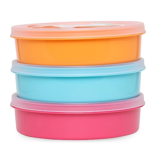 Image of Asian Plastowares Plastic Papad Box Set (1000ml Each) | Airtight Kitchen Storage Container for Papad,Khakhra, Snacks & Dry Fruits | Food Grade BPA Free Plastic | Round Storage Box with Lid |Set of 3