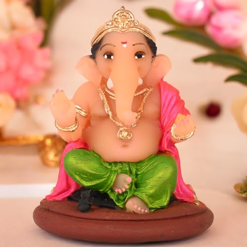 Image of KariGhar, Path Ganesh Perfect for Study Table, Car Dashboard and Housewarming (Dhoti Colour May be Vary)