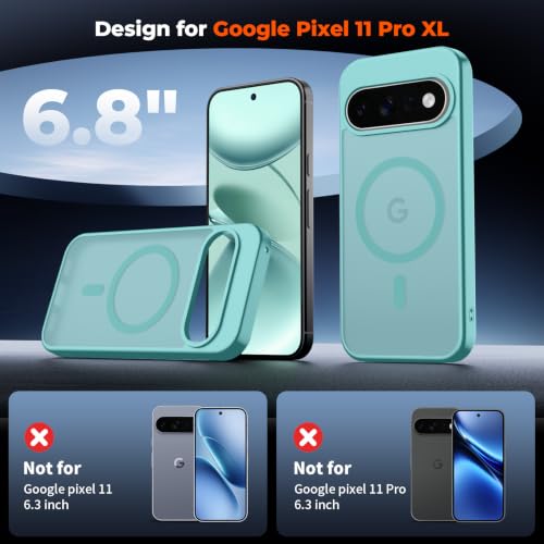 Image of SUPFINE Magnetic for Google Pixel 11 Pro XL Case - Blue Green | With Screen Protector,Translucent Matte,Built-in Magnets,Military Grade Drop Protection,Shockproof Phone Cover