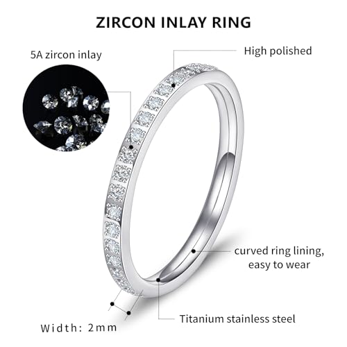 Wedding Bands Promise Rings for Women: 18K Gold Plated Stainless Steel CZ Simulated Diamond Eternity Band Stackable Engagement Ring 2mm Thin Jewelry Silver Rose Gold Size 5 6 7 8 9 102