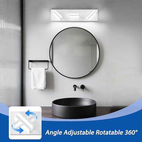 Image of IZORRO LED Modern Bathroom Lights Fixtures(3-Light,Dimmable,360Rotate),Matte White Acrylic Wall Lighting,Vanity Lights for Bathroom Over Mirror - 6000k 16In (No Assembly Required)