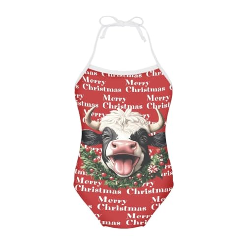 Image of Christmas Kids One-Piece Halter Swimsuits Beach Swimwear Bathing Suit for 3-10 Years Girls