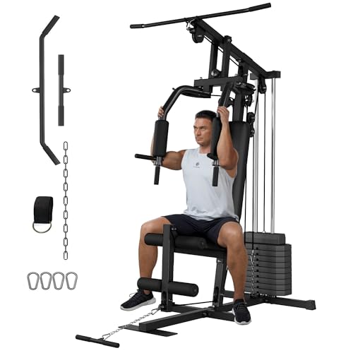 Home Gym Equipment Multifunctional Full Body Exercise Workout Station Fitness with Leg Press, LAT Pull Down System, Chest Presses, All in One Home Gym Machine with 100LBS Weight Stack