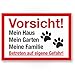 Produktbild Komma Security Vorsicht Hund Mein Haus Garten Familie - Hunde Schild Hinweisschild Grundstück mehrsprachig Shepherd - Türschild Haustüre Warnschild Einbruchschutz - Achtung Hund