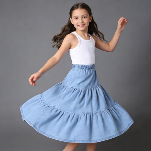 Jupe longue en jean pour fille style décontracté taille haute