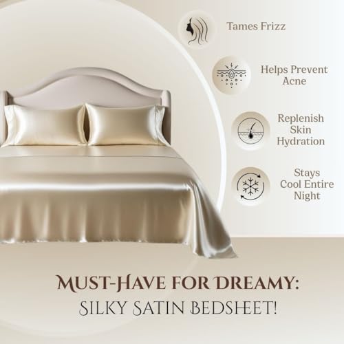 Image of Filbert Satin Bedsheet with 1 Pillow Cover | 60x90 in |300 TC | Midnight Luxe Satin Dreams Collection for Single Bed | UltraSatin Premium Bedding Set | Dreamy Blue