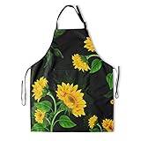 Giwawa Rustic Sunflower Apron with Pockets - Yellow Flowers Kitchen Bib Autumn Sunflower Apron Fall