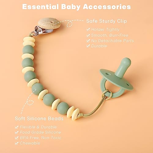 Image of Pacifier Clips for Baby Boys, Silicone Baby Pacifier Holder BPA Free, 2Pack(Sage, Ether)