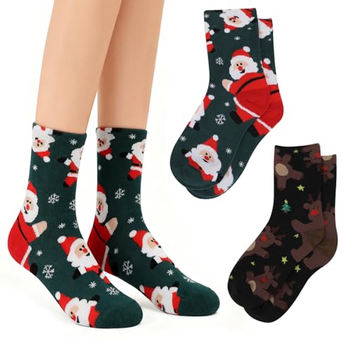 XIABYAYU Chaussettes de Noël, 2 Paires Chaussettes Unisexe, Chaussette Noel Femme, Chaussette d'Hiver pour Femmes et Hommes