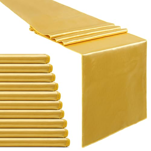 Gold Satin Table Runners 10 Pack 12x108 inch Silk Smooth Fabric