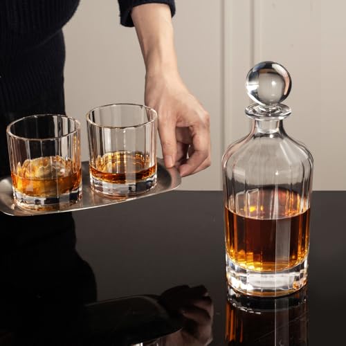 Image of 28Oz Decanter and Glass Stopper Striped Pattern Decanter for Wine Whiskey, Bourbon, Brandy, Liquor, and Rum Juice Water Mouthwash