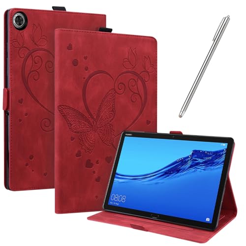 JayModCase Case for Huawei Mediapad M5 Lite 8 inch, PU Leather Flip Stand Protective Cover Auto Sleep/Wake Function Cover with Card Slot Protective Tablet Case (Red)