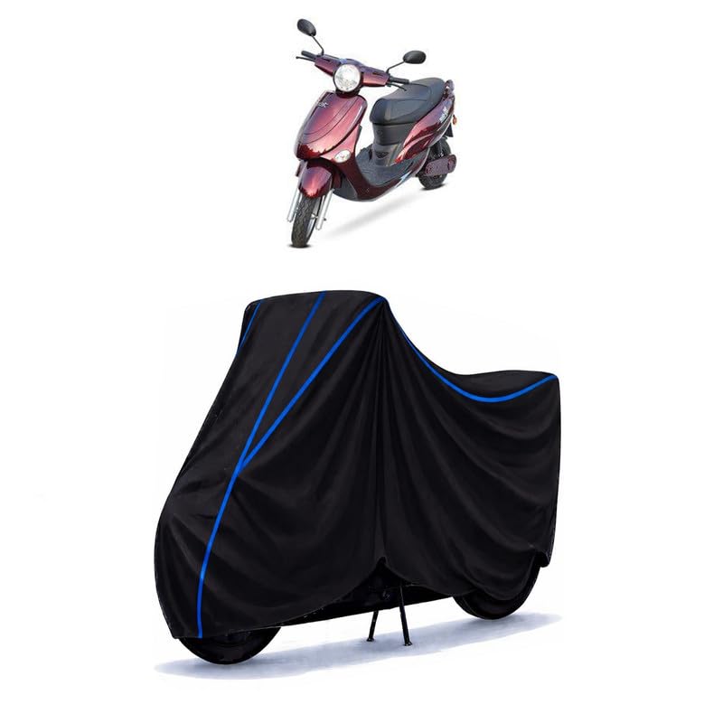 Image of Scooty Cover Water Resistant for Avon E Star | Universal Scooter & Bike Cover | Heavy Duty UV Dust, Rain & Scratch Protection | Elastic Fit All Weather Indoor Outdoor | Black with Blue Piping
