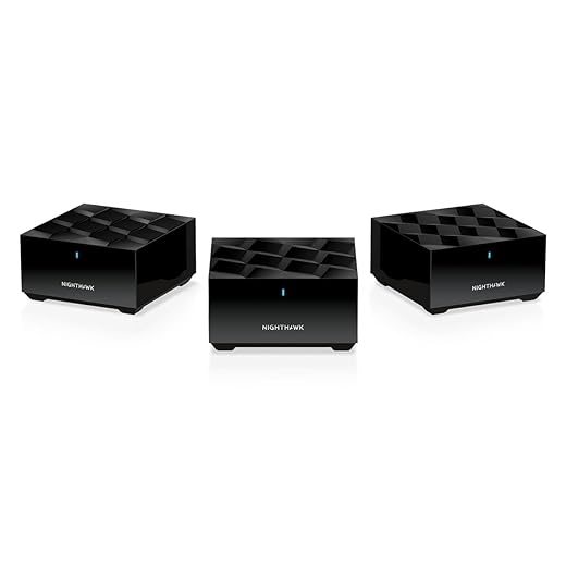 NETGEAR Nighthawk Tri-Band Whole Home Mesh WiFi 6 System (MK73S) – Router + 2 Satellite Extenders - 3Gbps Speed - Coverage up to 4,500 sq. ft., 25 Devices - Includes 1-Year Armor – AX3000 802.11ax