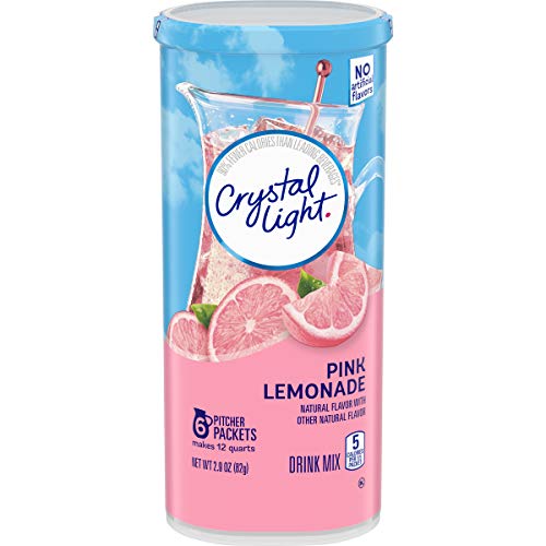 Crystal Light Drink Mix, Sugar Free Powdered Water Enhancer, Natural Flavor Low Calorie Beverage Mix, Powdered Soft Drink Mix for Flavorful Hydration, Pink Lemonade, 6 Pitcher Packets, 2.9 Ounce (Pack of 6)