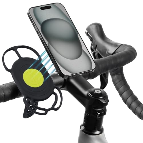 BONE Bike Tie 4 Magnetic, Magnetic Bike Phone Mount, Scratch-Free Silicone Holder with Shock-Absorbing Design, Cycling Phone Holder Compatible with Most Smartphones (with Magnet Sticker)