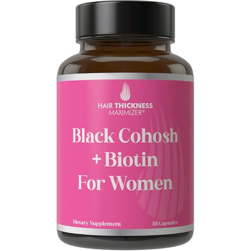 Black Cohosh + Biotin - Menopausal Hair Growth Supplement for Women. Menopause & Postmenopause Vitamins for Fuller Hair, Less Thinning, Hot Flashes. Black Cohosh, Biotin, & Chasteberry. Clean & Vegan