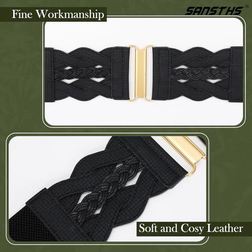 SANSTHS Vintage Stretchy Belt for Women, Womens Wide Elastic Belts for Dresses Coats, Fashion Womens Belts with Gold Buckle