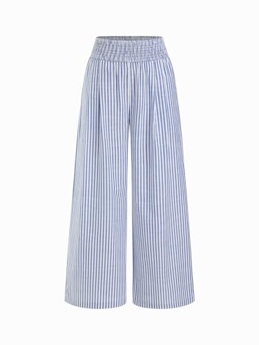 Image of CIDER Palazzo Pants for Women Wide Leg Flowy Pants with Pockets Elastic Mid Waist Summer Beach Vacation Outfits Lightweight