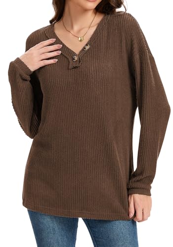 Long Sleeve Shirts for Women V-Neck Button Down Lightweight Tops Blouses Sweaters Fashion Clothing2