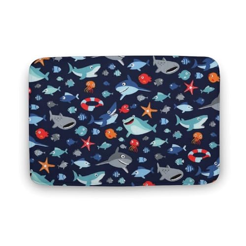 バスマット お風呂マット 深海で面白いサメ 海底世界 足ふきマット マイクロファイバー 速乾 吸水 すべり止め やわらか ふわふわ 浴室 脱衣所 キッチン 丸洗い可能 手入れ簡単 15.7"x23.6 "