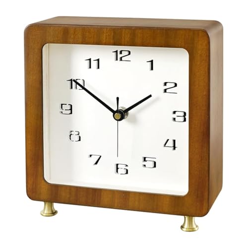 Reloj de madera de escritorio cuadrado con números arábigos y segundero silencioso 2