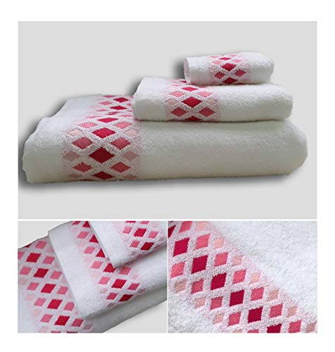 Energy Colors Textil - Hogar - Cenefa Turca - Juego de Toalla 3 Piezas 100% Algodón de 500 Gramos (Blanco Camel)