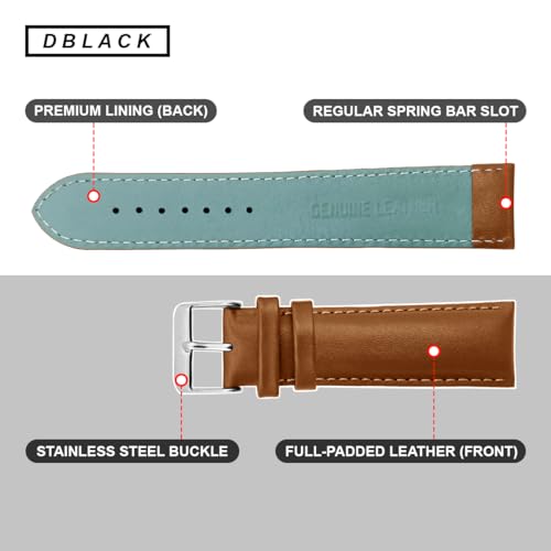 Image of DBLACK ''ZEUS'' Genuine Leather Watch Strap, Minimalist Design Watch Belt / / For 18mm, 20mm, 22mm, or 24mm Full-Padded Watch Band (Choose Your Size & Color)