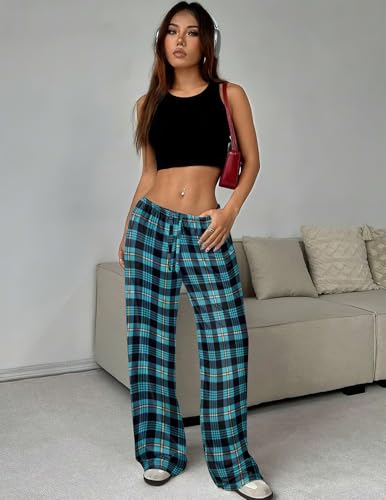 Image of Ekouaer Women Pajama Pants Comfy Pj Bottom with Pockets Stretch Plaid Sleepwear