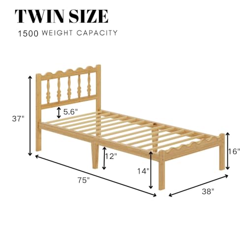 Image of ZIYOO 14 inch Twin Bamboo Bed Frame with Wavy Headboard & Footboard | No Box Spring Needed, Easy Assembly Bamboo Platform Bed. Minimalist Japanese style, great for bedrooms, hotels and homestays.