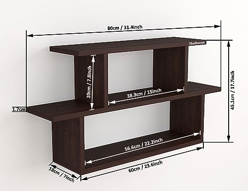 Image of Madhuran Engineered Wood Wall Mounted Shower Books Storage Shelf Stand Tier 3 Wenge Kitchen Racks Living Room Multipurpose Showcase Modular Holder